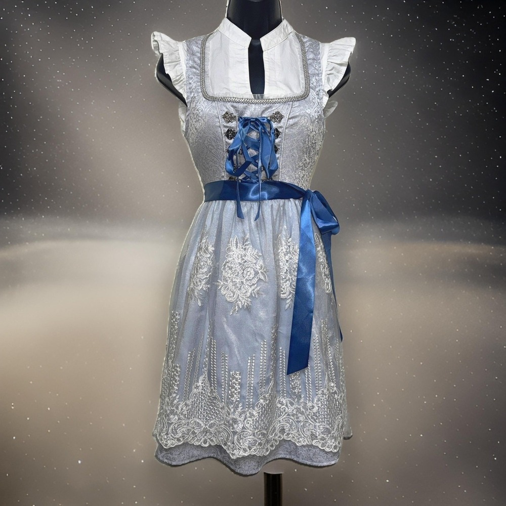 New Small Oktoberfest Powder Blue Lace‎ Dirndl Dress Bavarian German Trachten